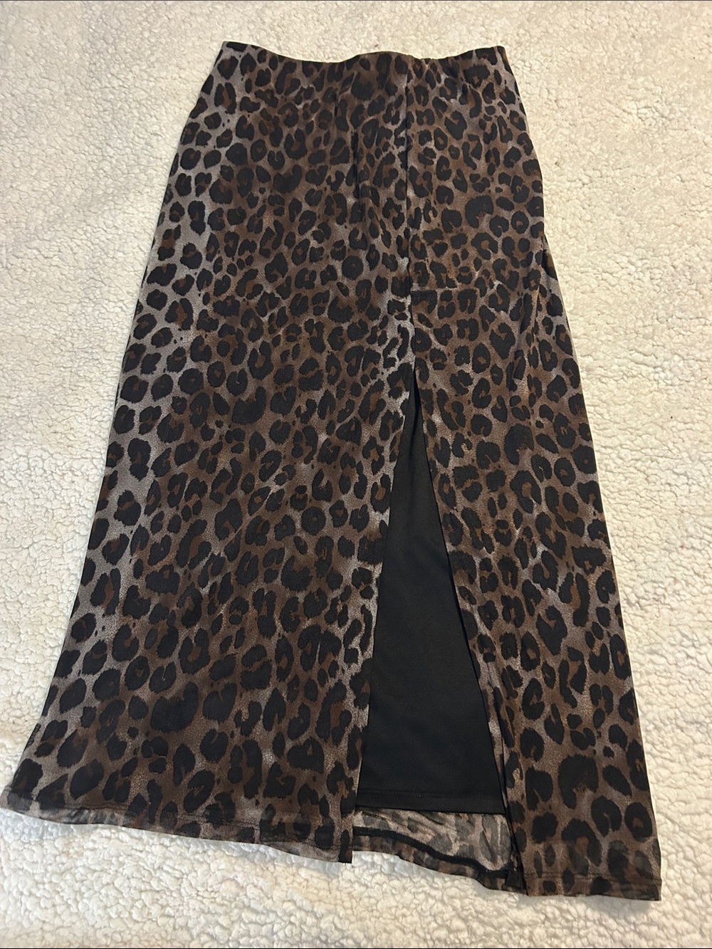 Leopard Print Midi Skirt with Front Slit - Brown
